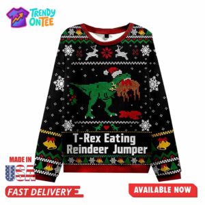 T Rex Eating Reindeer Jumper Christmas Ugly Sweater