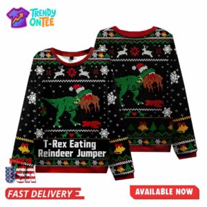 T Rex Eating Reindeer Jumper Christmas Ugly Sweater