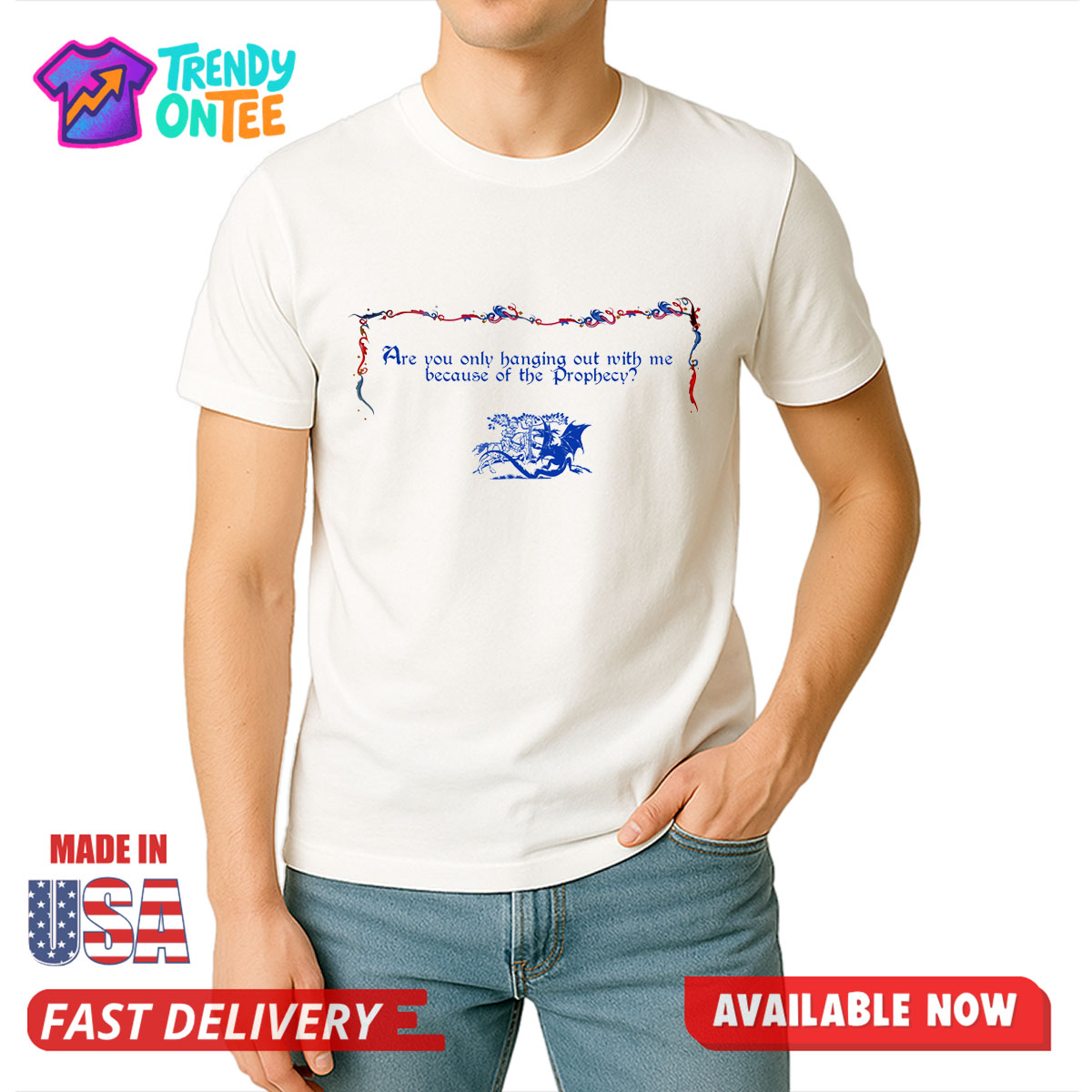 Embrace your destiny with the Are You Only Hanging Out With Me Because Of The Prophecy Shirt. Premium cotton with a witty, medieval-inspired design. Embrace your destiny with the Are You Only Hanging Out With Me Because Of The Prophecy Shirt. Premium cotton with a witty, medieval-inspired design.